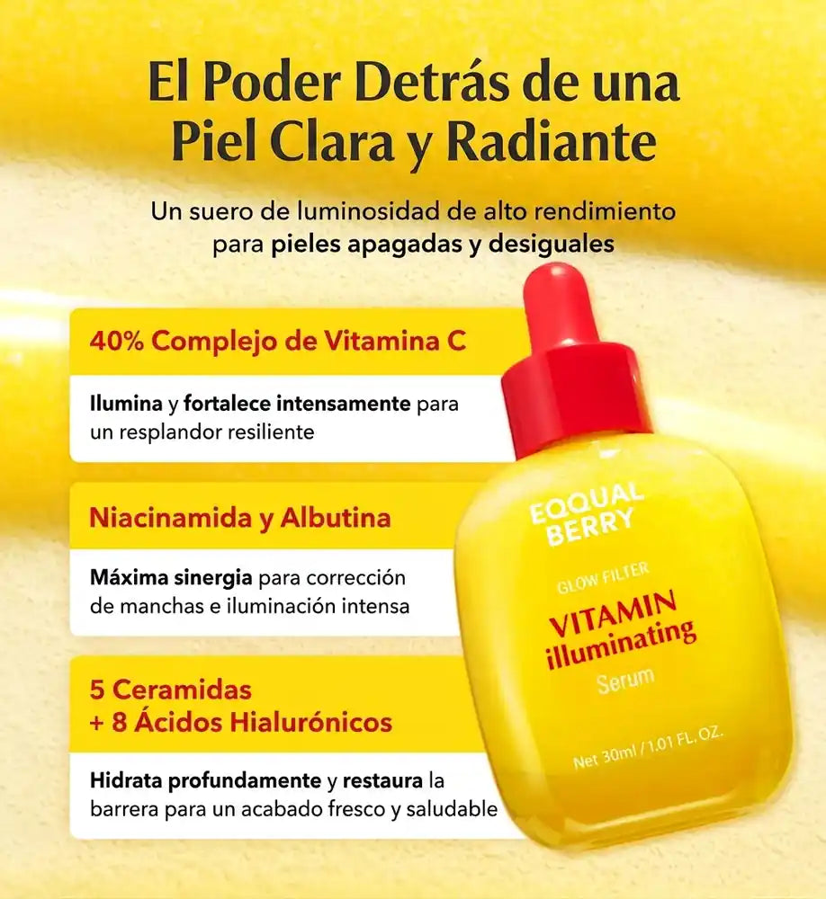 EQQUALBERRY Serum iluminador de vitaminas C con ácido hialurónico